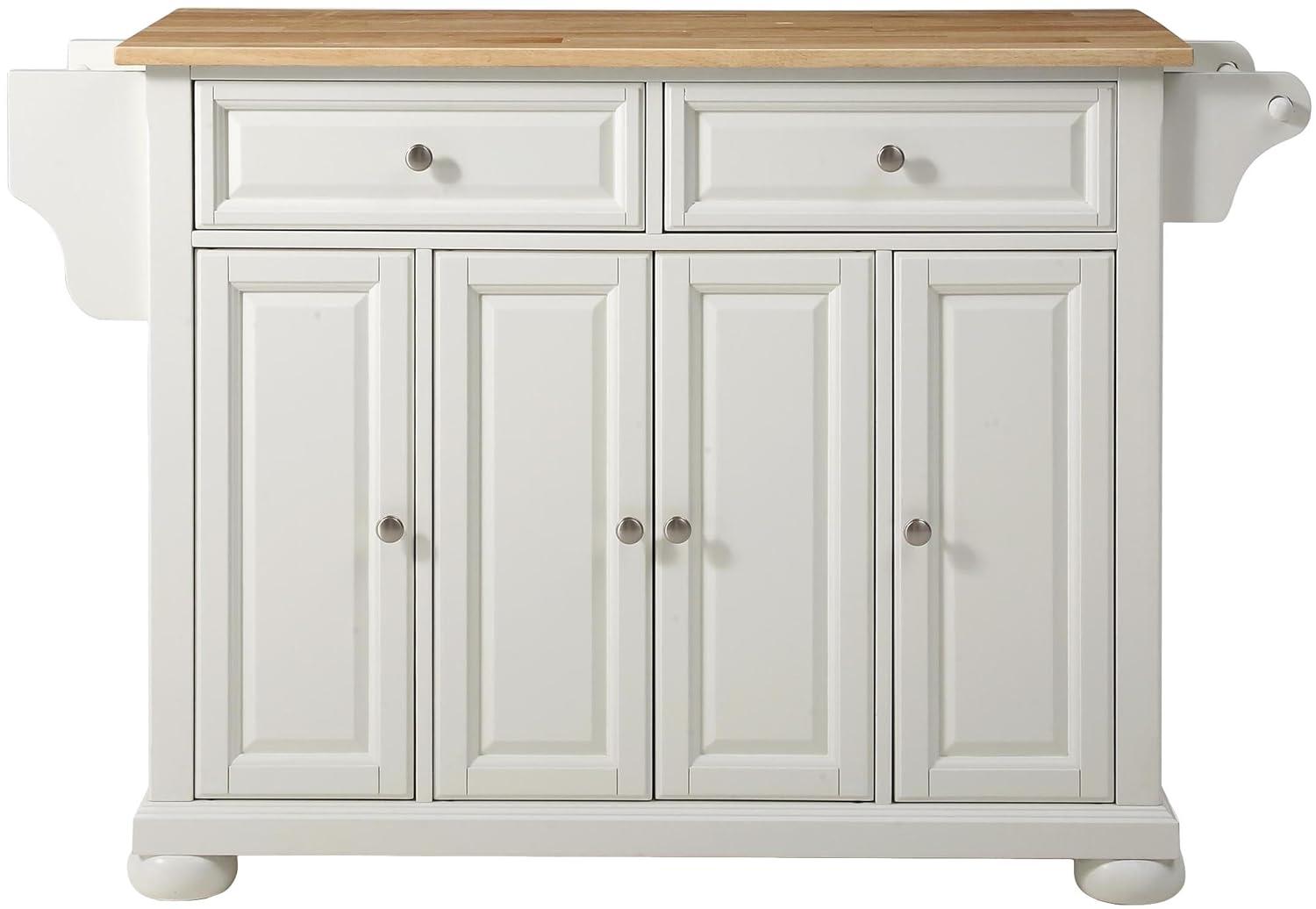 Alexandria Wood Top Full Size Kitchen Island/Cart White/Natural - Crosley: Adjustable Shelves, Towel Bar, Traditional Style