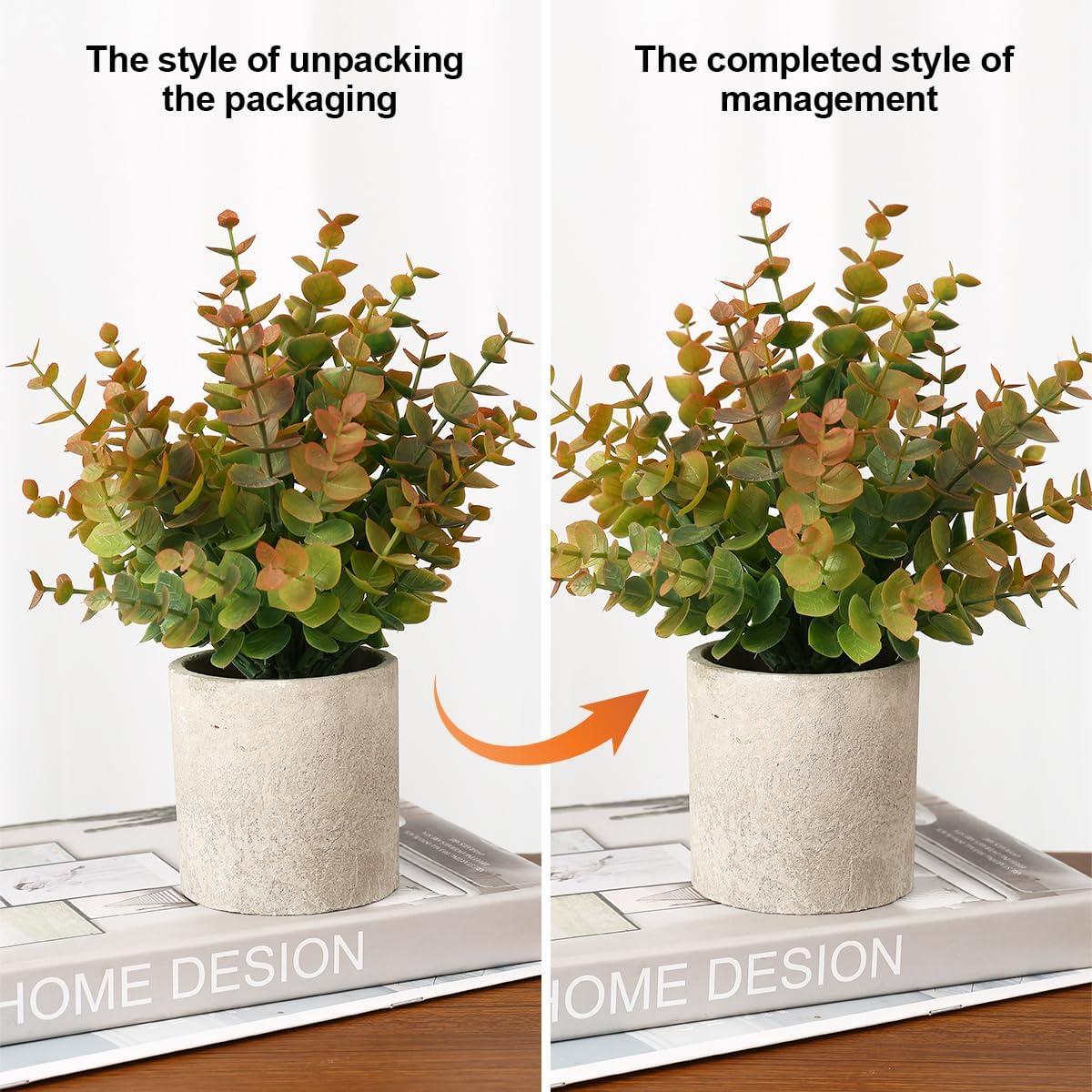 2 Pack Small Fake Plants Eucalyptus Potted Artificial Plants for Shelf Desk Home Bathroom Farmhouse Room Coffee Table Decor