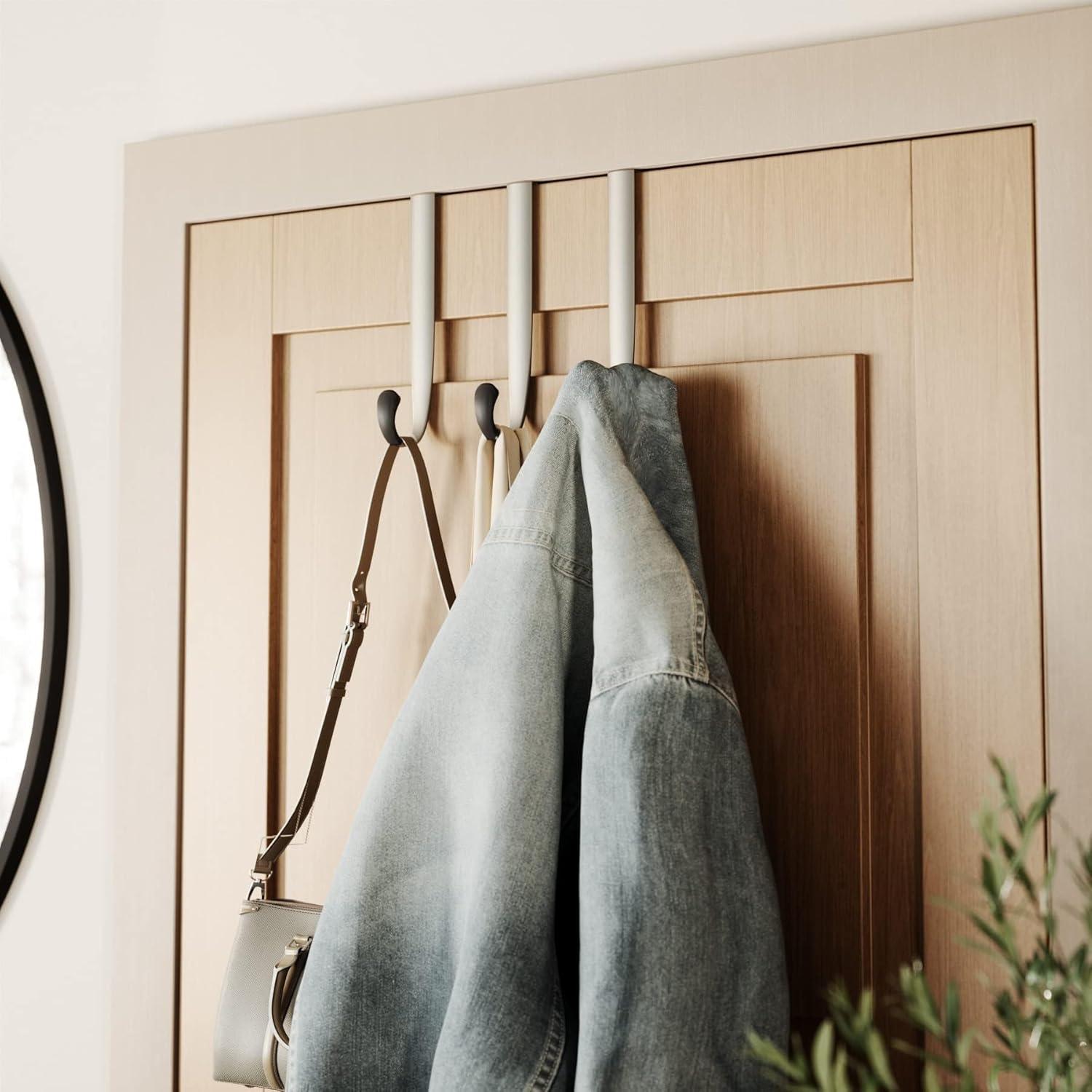 Sleek Nickel and Black Rubber Over-the-Door Triple Towel Hook