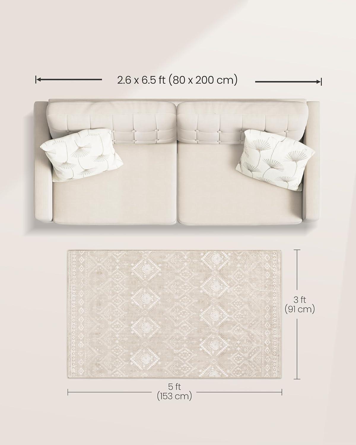 Cappuccino Beige Bohemian Washable Non-Slip Area Rug