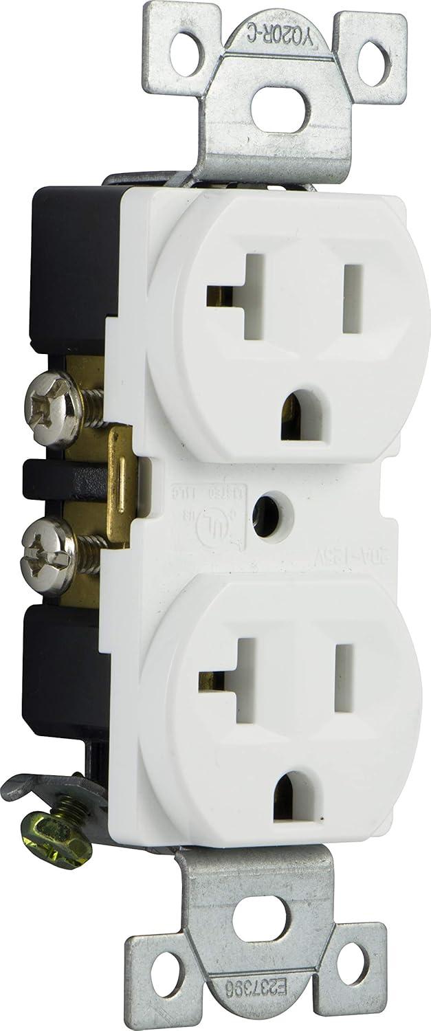 GE Grounding Heavy-Duty Duplex Receptacle Outlet, White, 20A, 10921