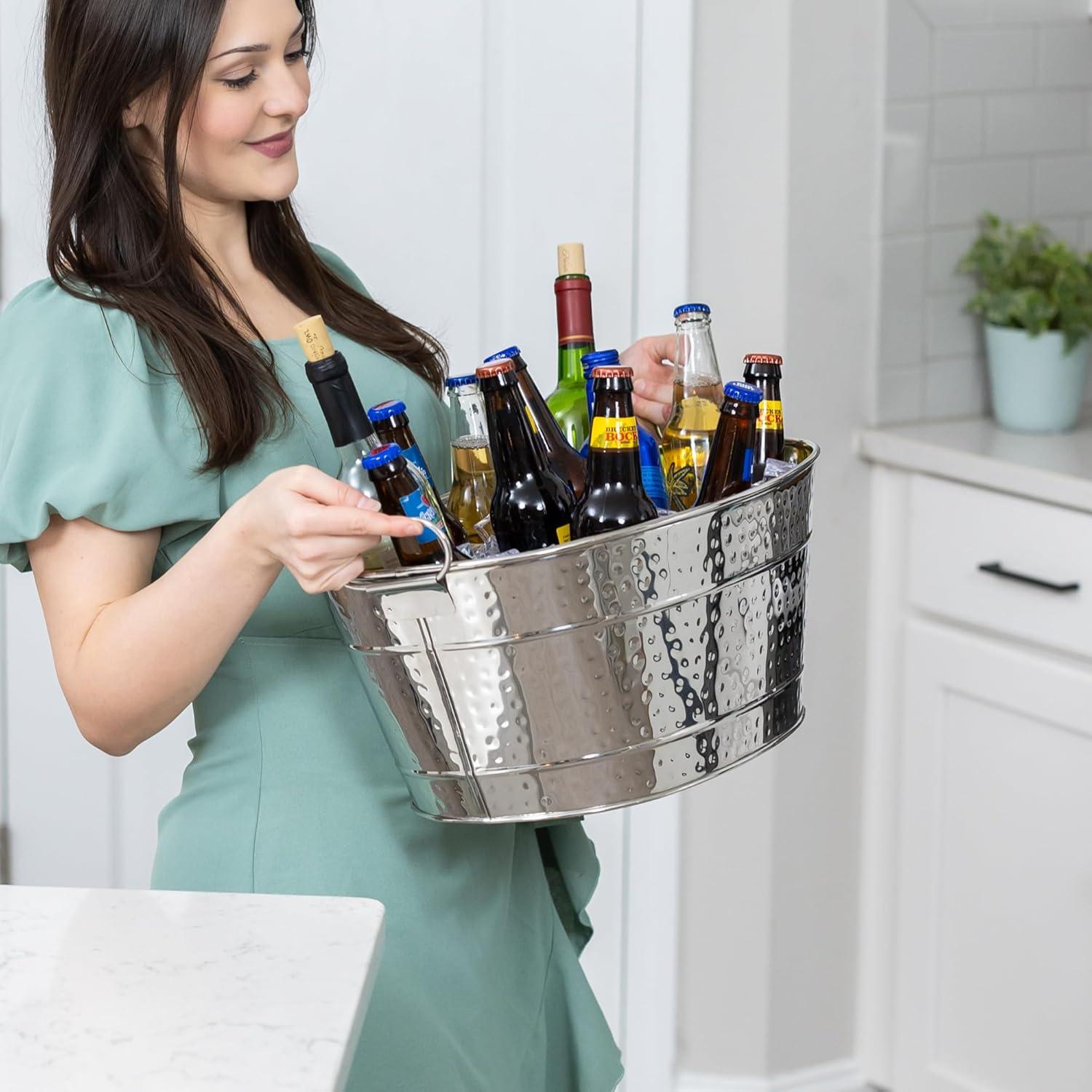 BREKX Colt Stainless Beverage Tub Cooler Ice Bucket with Handles in Silver 17.5"L x 13"W x 7.5"H