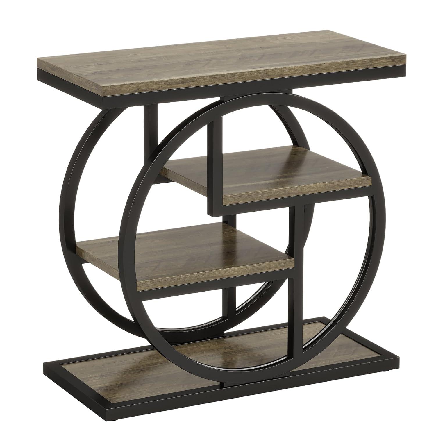 Tribesigns End Table Set of 2, 4-Tier Narrow Side Table with Storage Shelves, Wood Small Sofa Side Table with Geometric Metal Frame, Industrial Bedside Table for Bedroom, Living Room, Grey