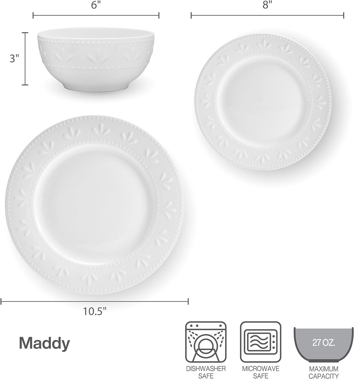 Maddy White Porcelain 12-Piece Dinnerware Set, Service for 4