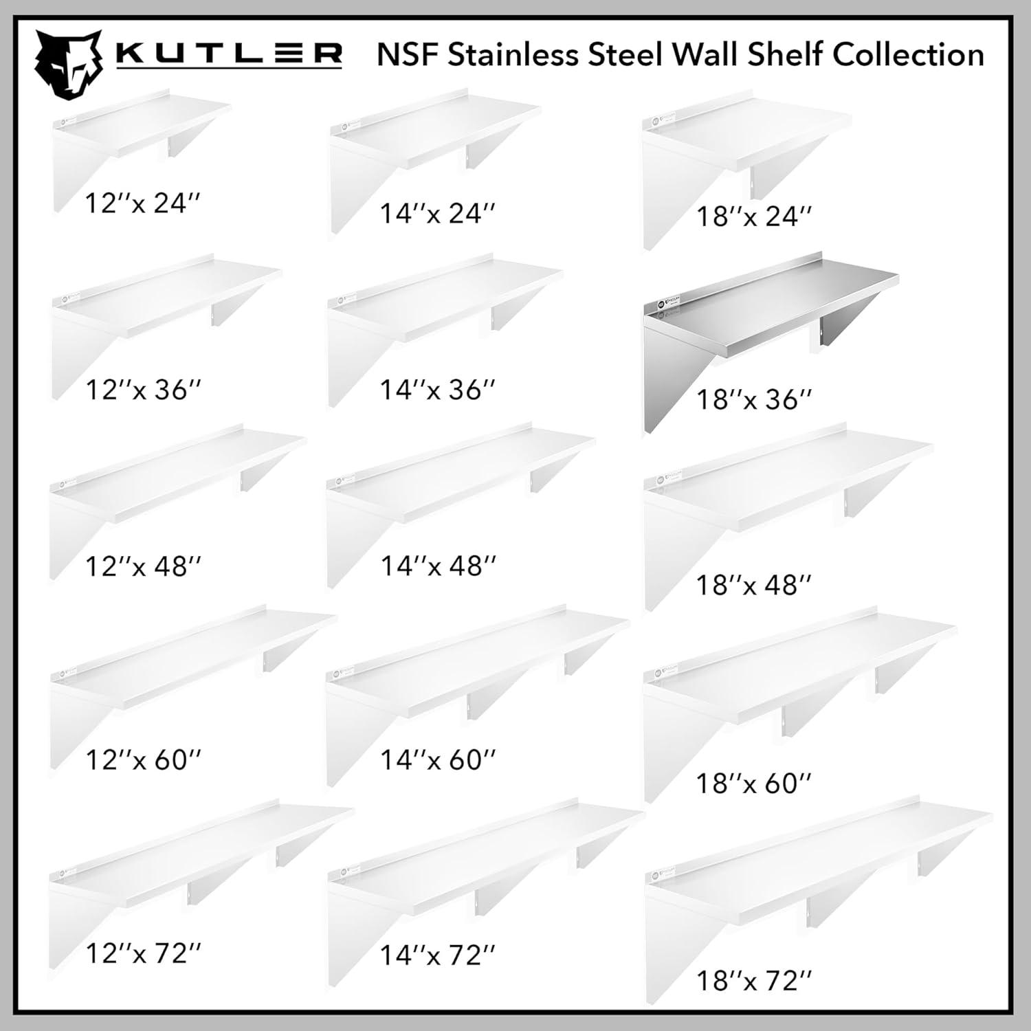 KUTLER Stainless Steel Shelf - NSF Commercial Wall Shelving