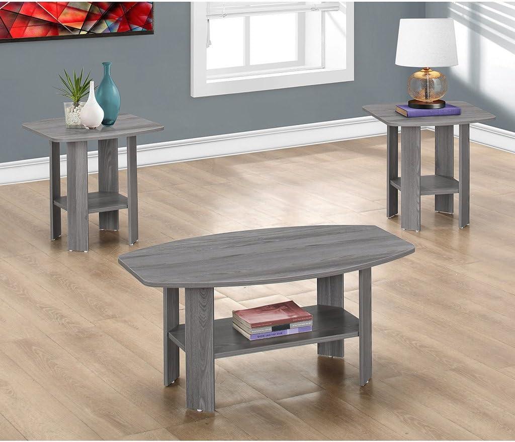 Gray Wood Transitional 3-Piece Coffee and End Table Set