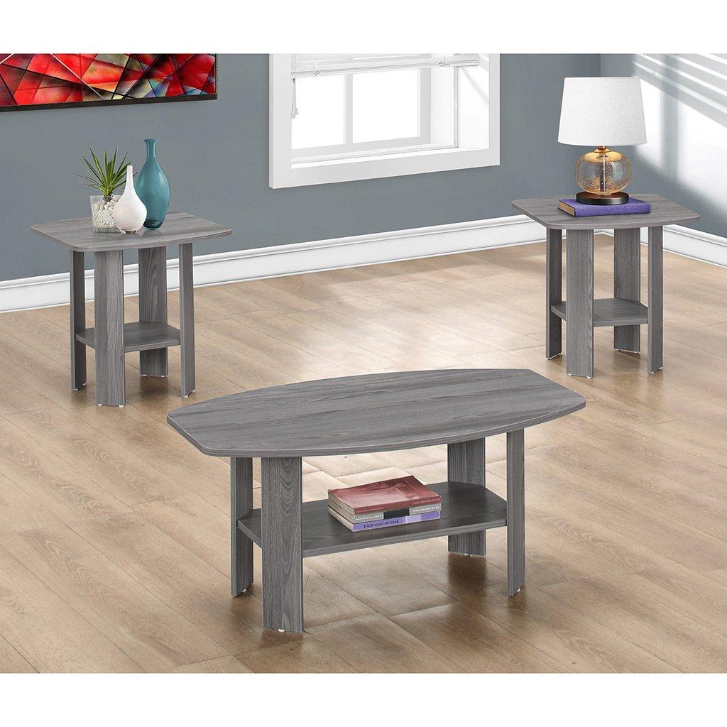 Monarch Specialties Table Set 3Pcs Set Coffee End Side Accent Living Room Laminate Grey Transitional
