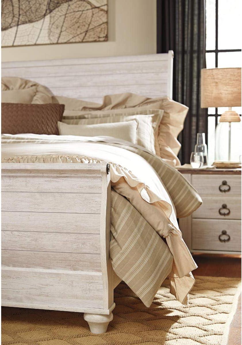 Transitional King Sleigh Bed in Two-Tone Beige Wood