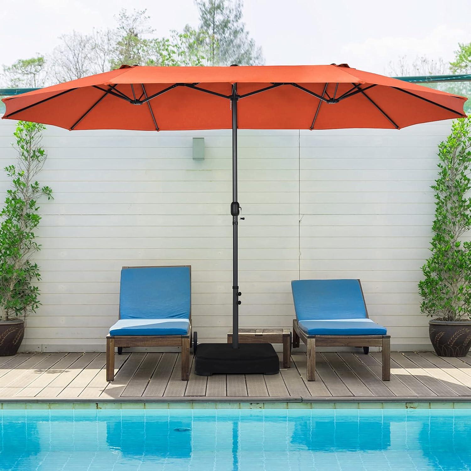 15 Ft Orange Double-Sided Patio Umbrella with Hand-Crank