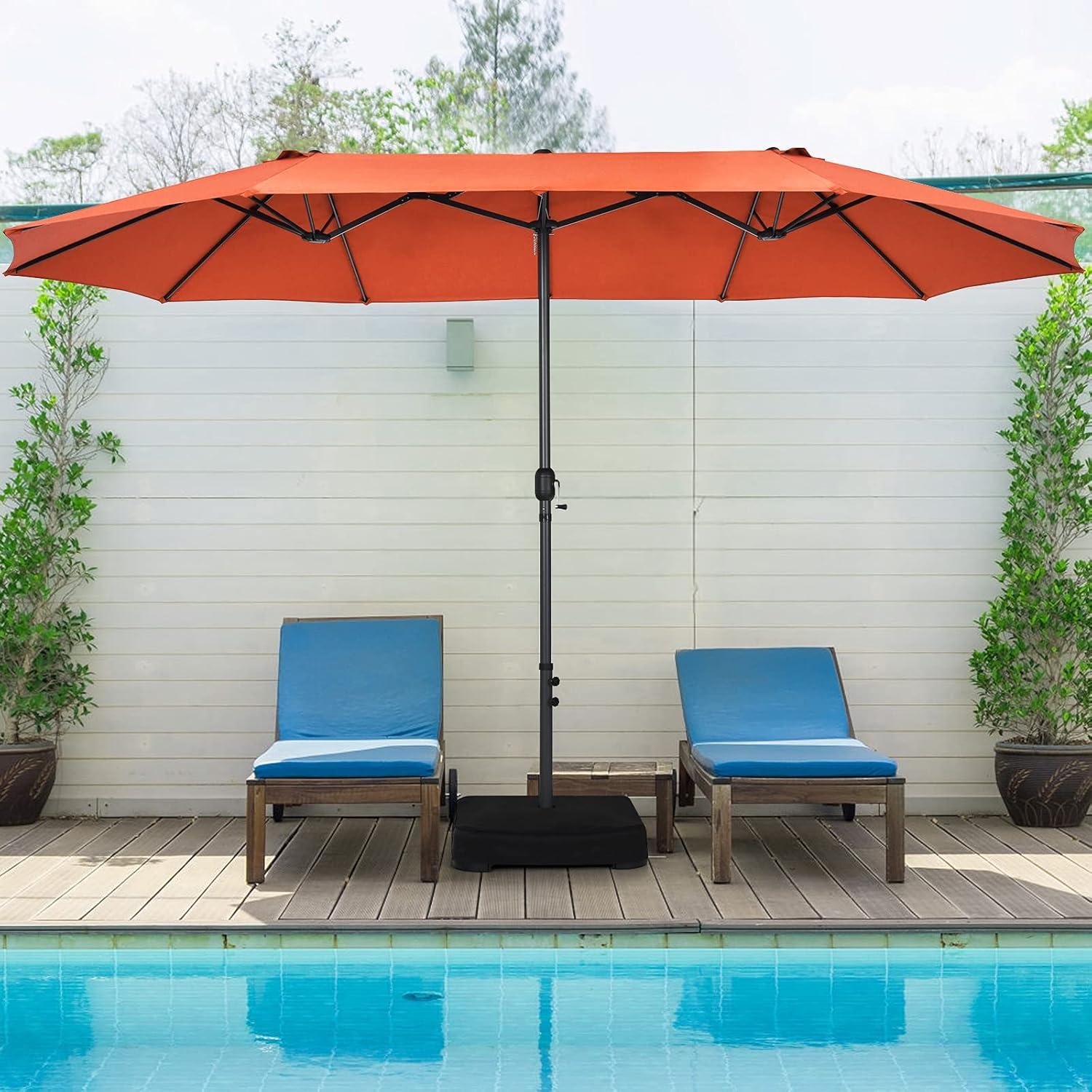 Tangkula 15Ft Double-Sided Patio Umbrella, Outdoor Extra Large Umbrella W/Hand-Crank System & Air Vents, Market Twin Umbrella W/ 12-Rib Sturdy Metal Frame for Poolside, Garden Backyard (Orange)