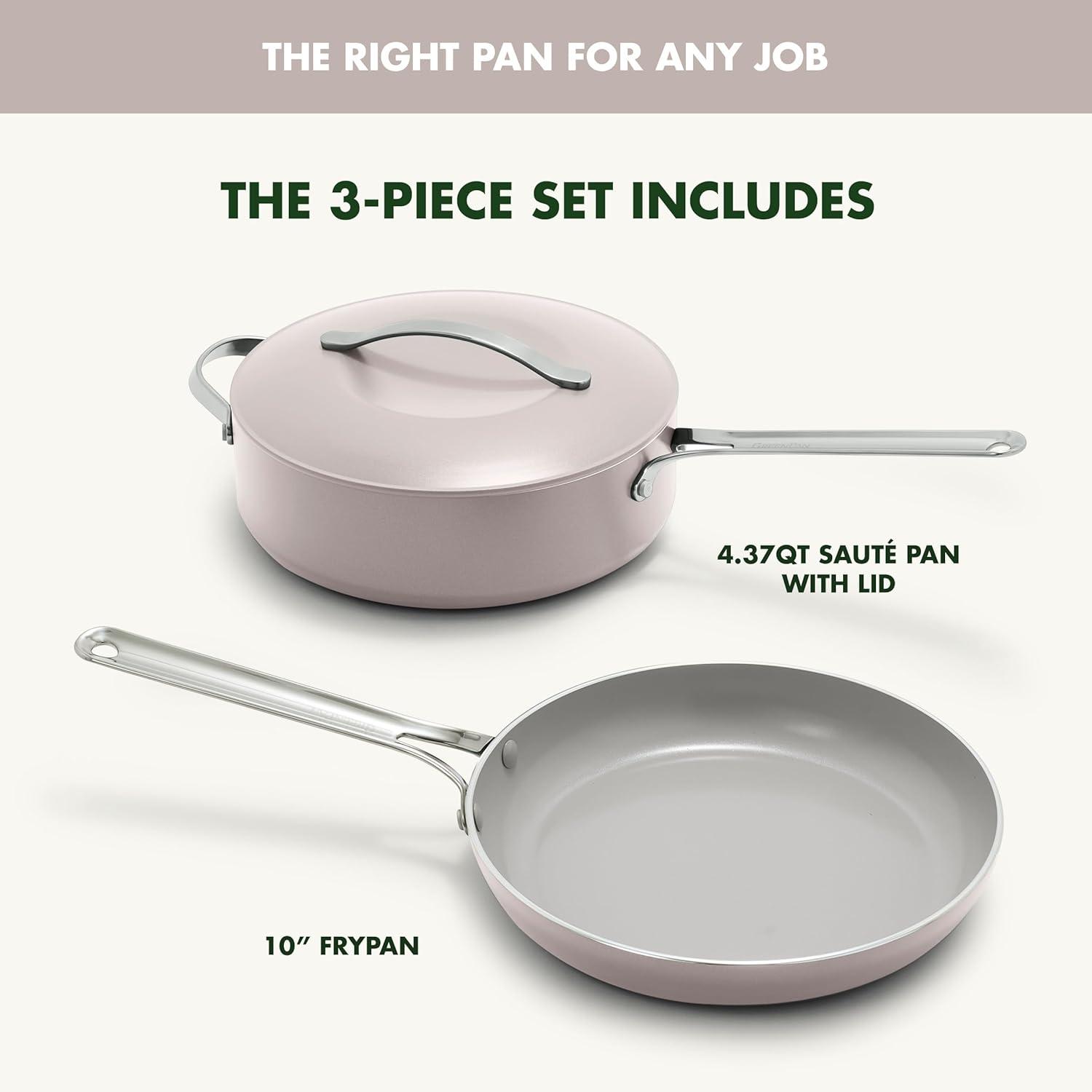 Pink Ceramic Nonstick Aluminum Fry Pan Set with Lid, 3-Piece