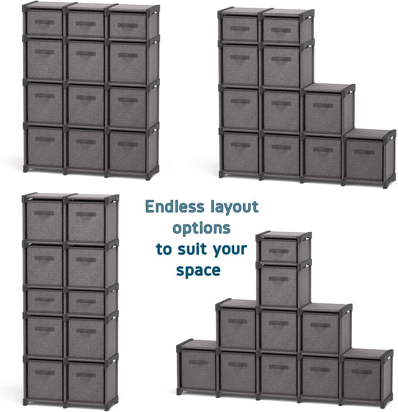 Nestl Cube Organizer Shelves With Cubby Bins, 6 PC DIY Cube Storage Shelves with Cubbies Storage Bins - Gray