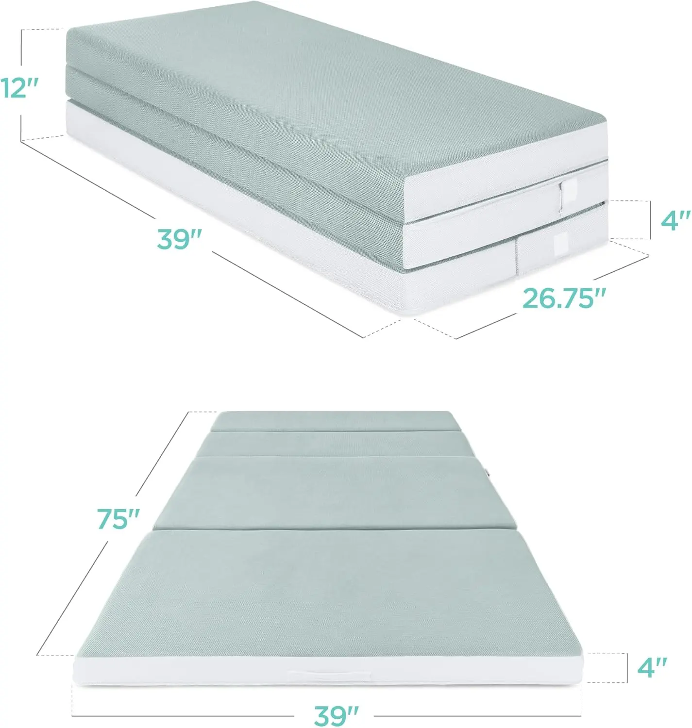 Seafoam Twin Foldable Foam Mattress with Carry Case