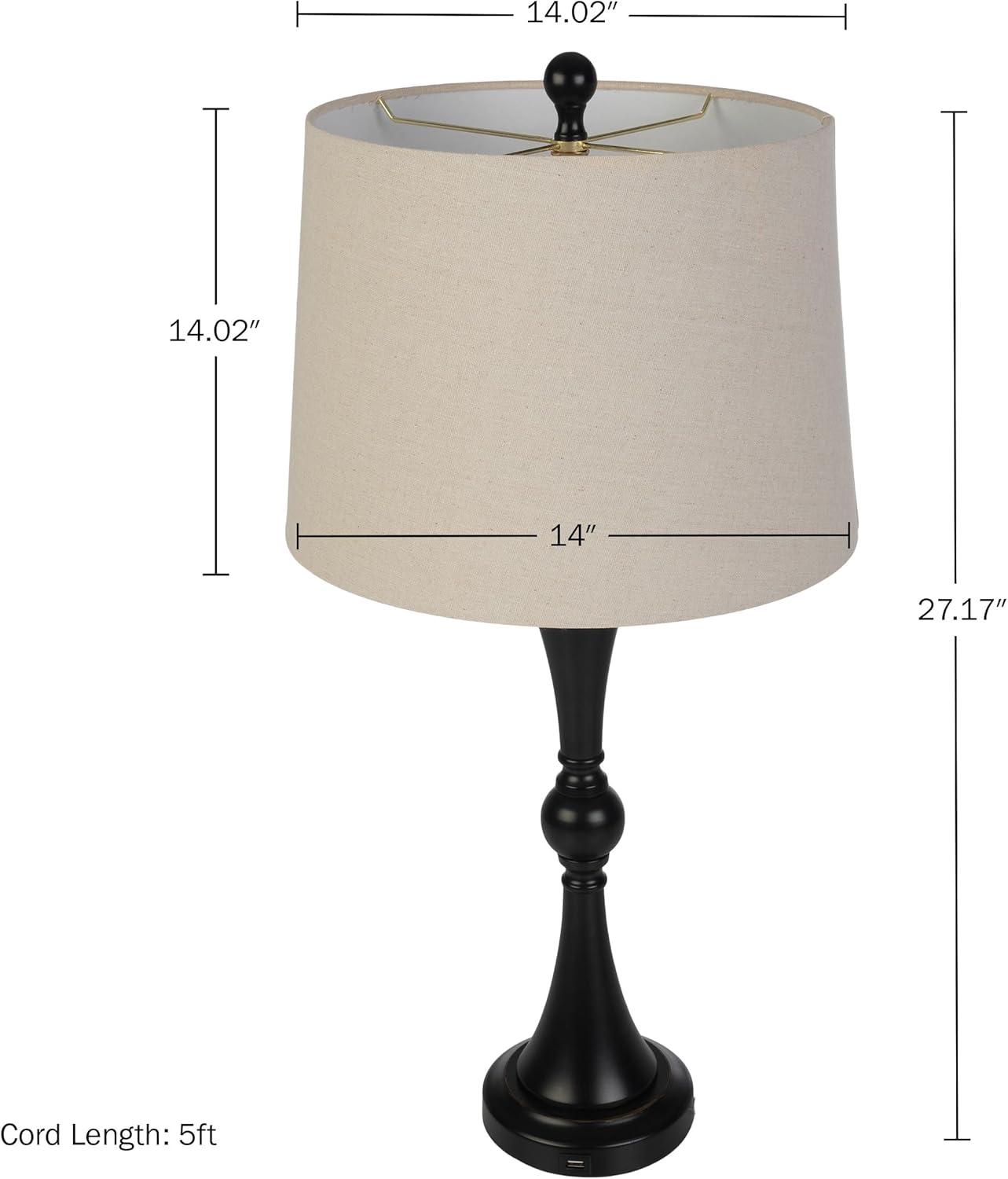 Lavish Home Set of 2 Table Lamps with USB Charging Ports (Black)