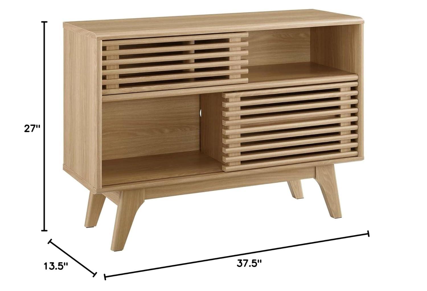 Modway Render Display TV Stand for TVs up to 48" Oak: Modern Media Console with Fixed Shelves, MDF Construction