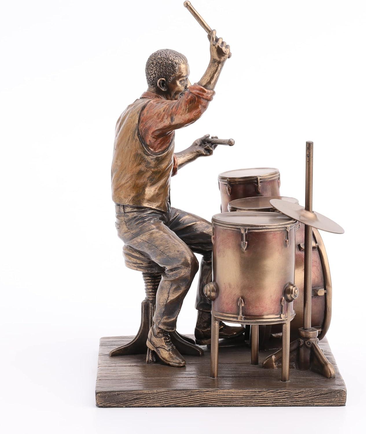 Veronese Design 8.1 Inch African American Male Jazz Band Drummer Bronze Finish Statue