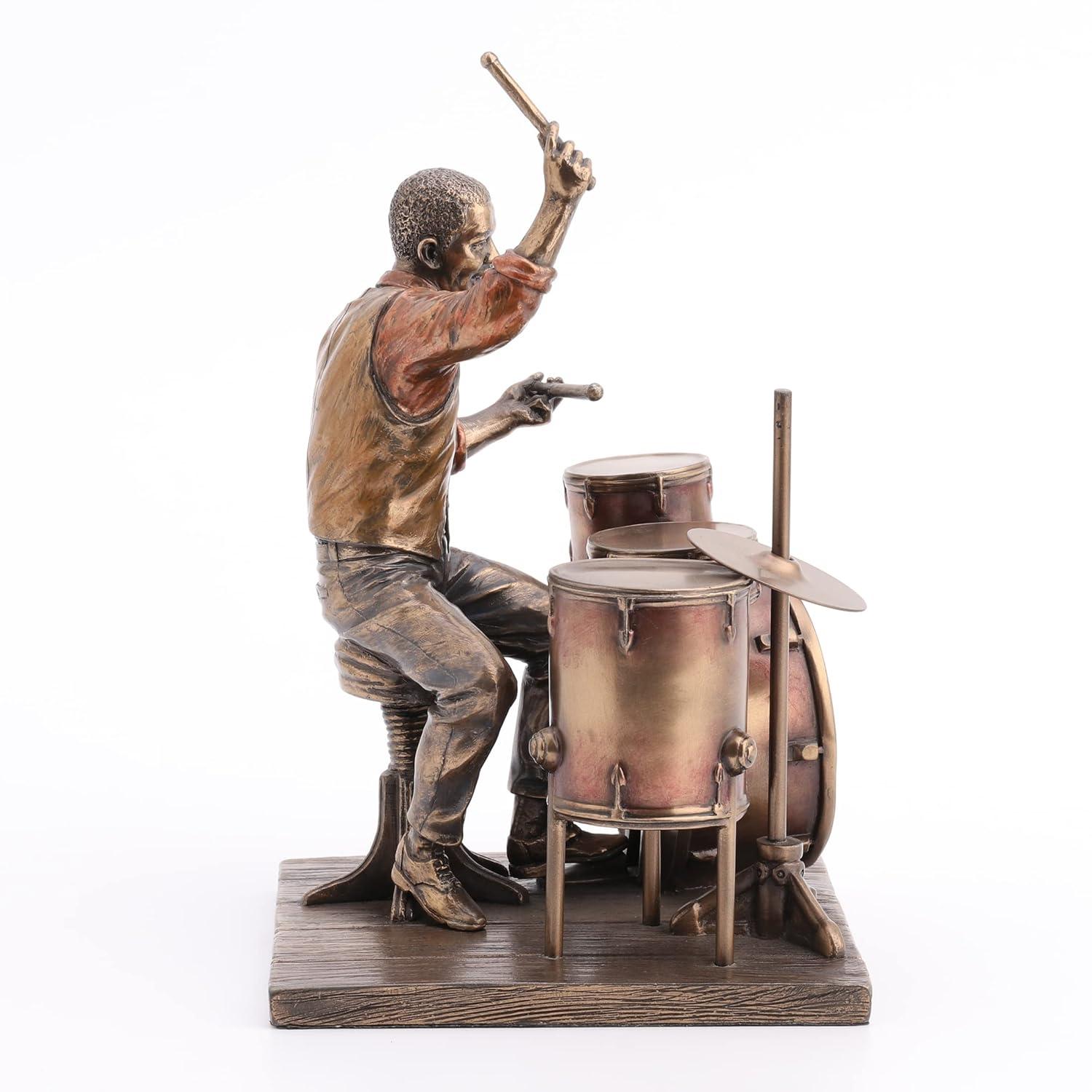 Veronese Design 8.1 Inch African American Male Jazz Band Drummer Bronze Finish Statue