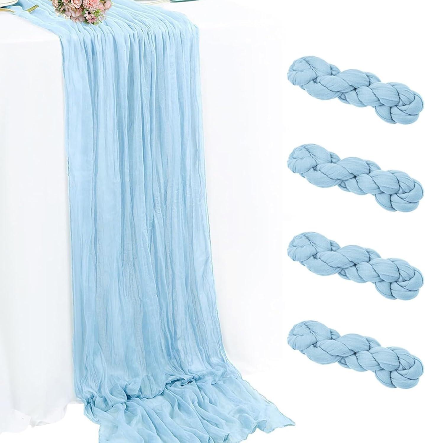 Mint Green Cheesecloth Table Runner 6 Pack 35" Boho Gauze Runner 120 inches Long Tablecloth Runner Rustic Sheer Fabric Bulk for Baby Shower Wedding Bridal Birthday Party Table Decorations