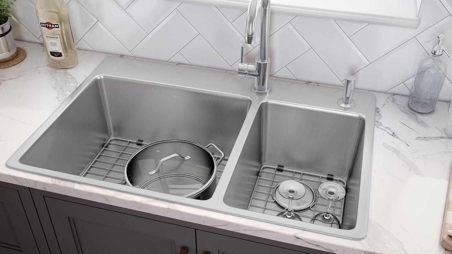 Ruvati 33 x 22 inch Drop-in Topmount Kitchen Sink 16 Gauge Stainless Steel 30/70 Double Bowl