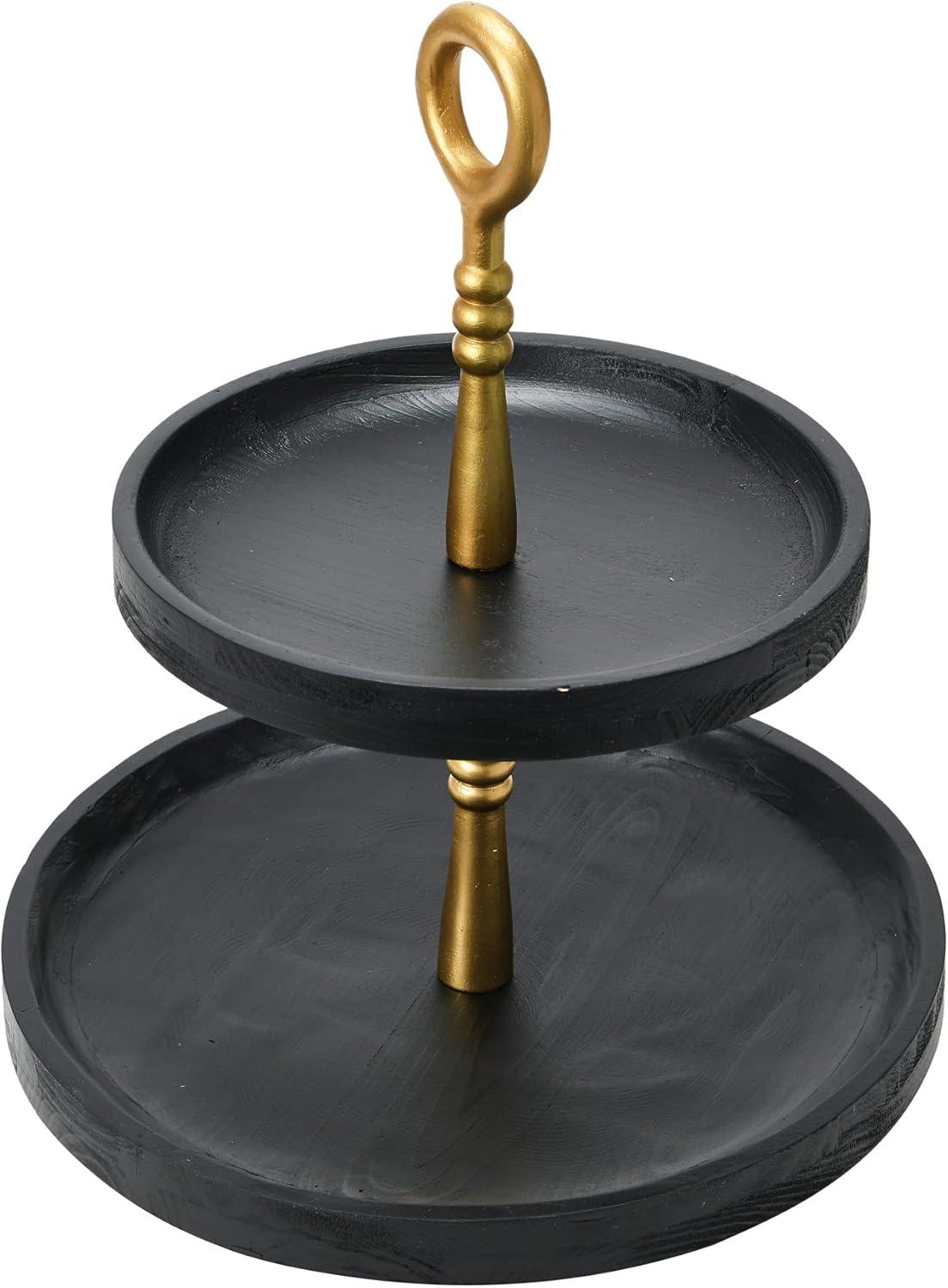 Wood 2-Tier Decorative Tray, Black/Gold