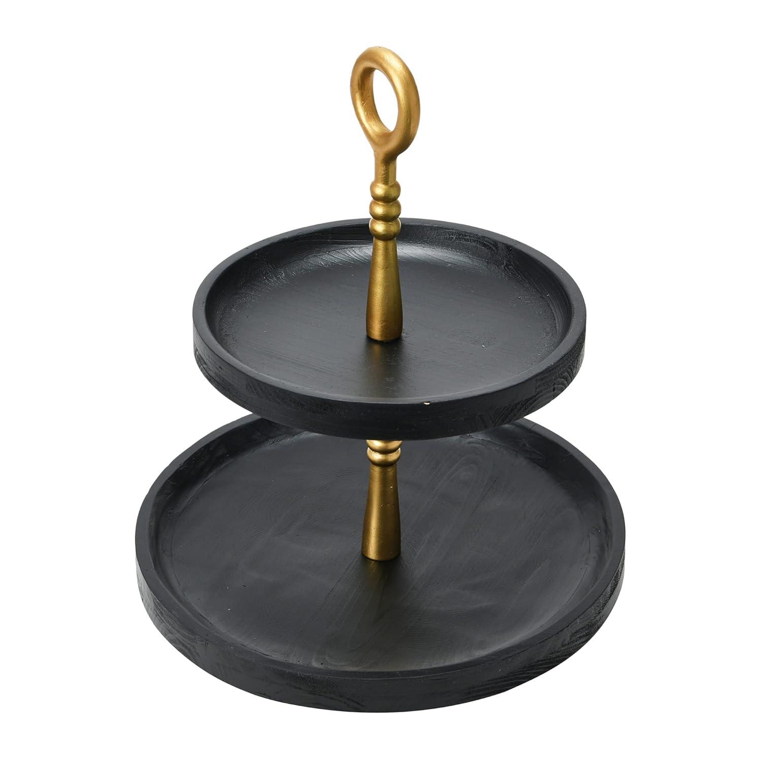 Wood 2-Tier Decorative Tray, Black/Gold