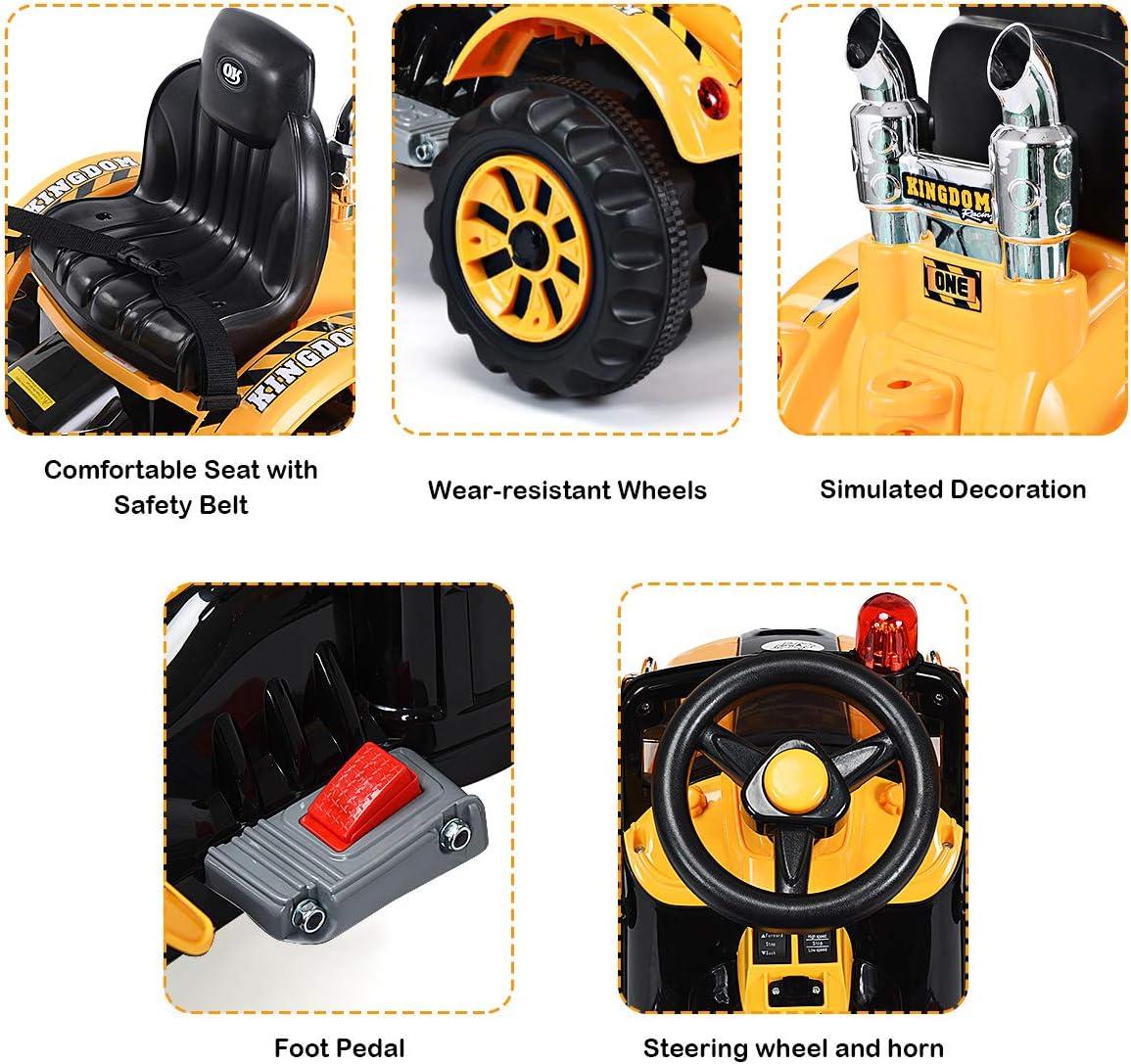 Ride On Excavator, 12V 2 Speeds Battery Operated Construction Vehicles Front Loader Ith Horn Safety Belt, for Birthday Xmas Gifts