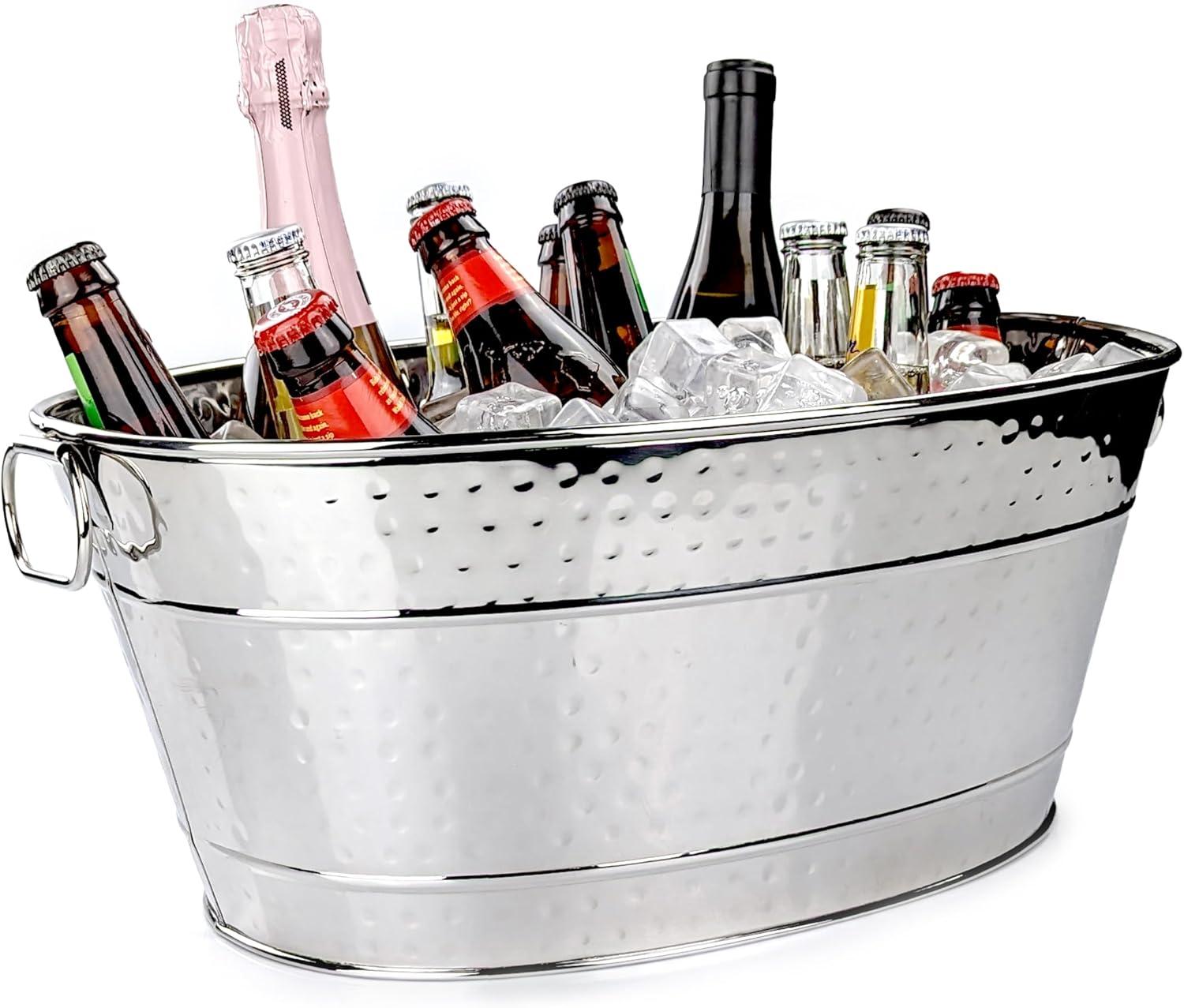 BREKX Colt Stainless Beverage Tub Cooler Ice Bucket with Handles in Silver 17.5"L x 13"W x 7.5"H