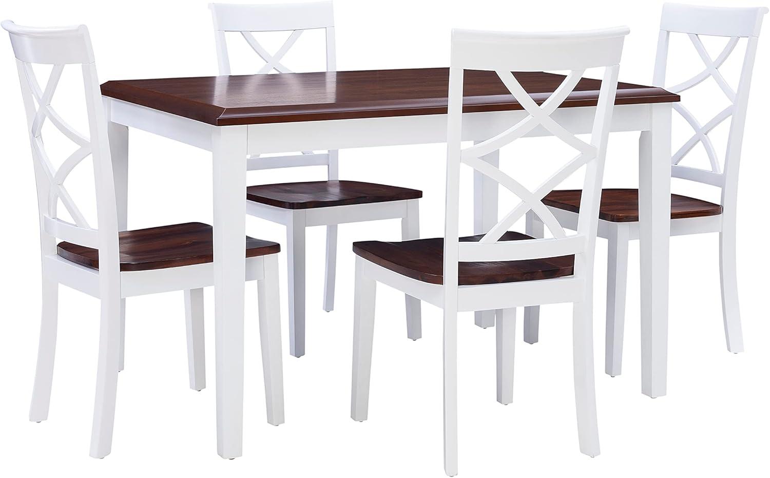 Linon Harrison Five Piece 2 Tone Dining Set in Cherry/White Finished Wood