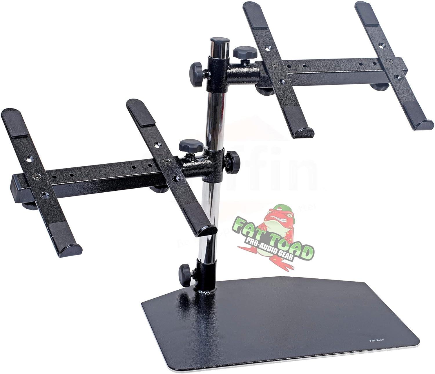 Double DJ Laptop Stand by FAT TOAD - 2 Tier PC Table Holder - Portable Computer Clamp Equipment Rack with Duel Mounts for Studio Mixers, Controllers by GeekStands.com