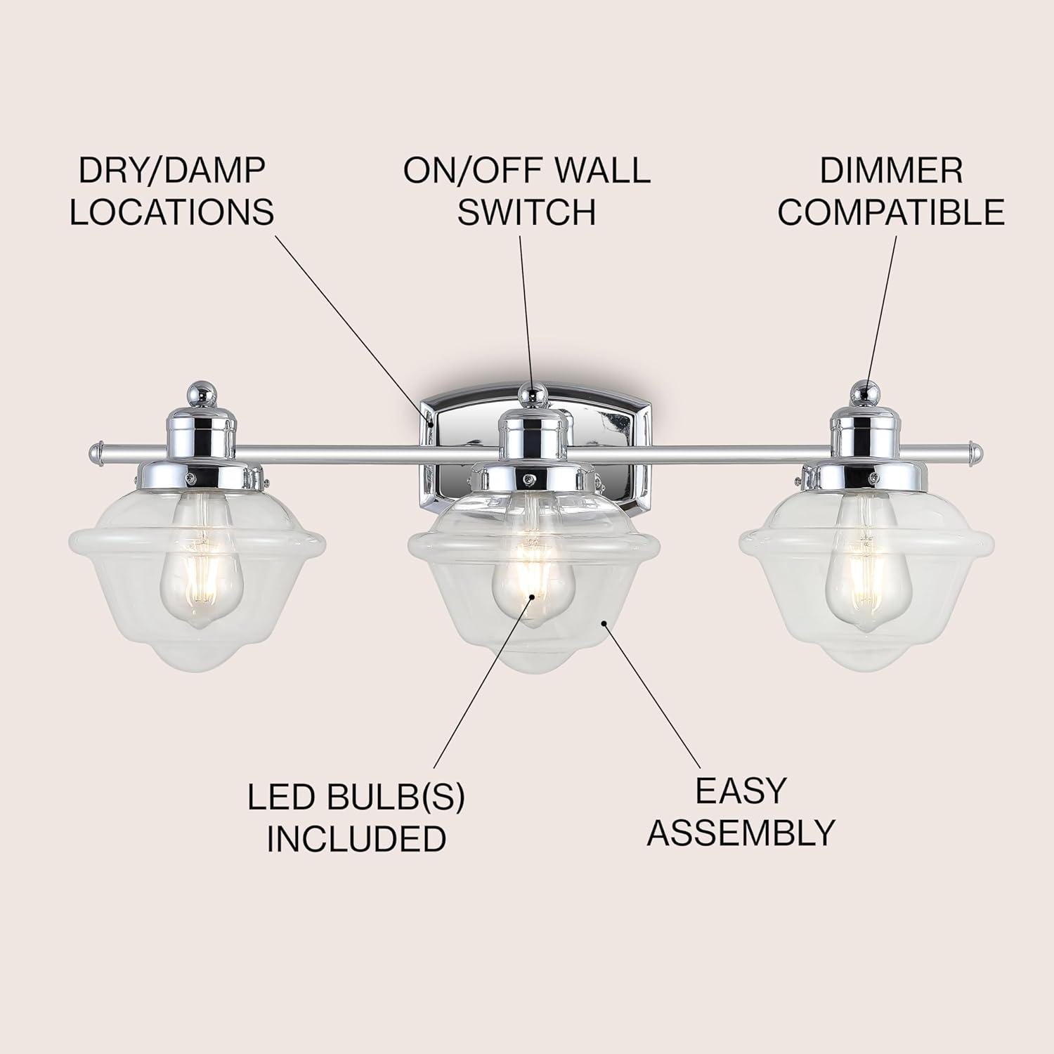 Orleans 26.25" Chrome Glass 3-Light Vanity Lantern