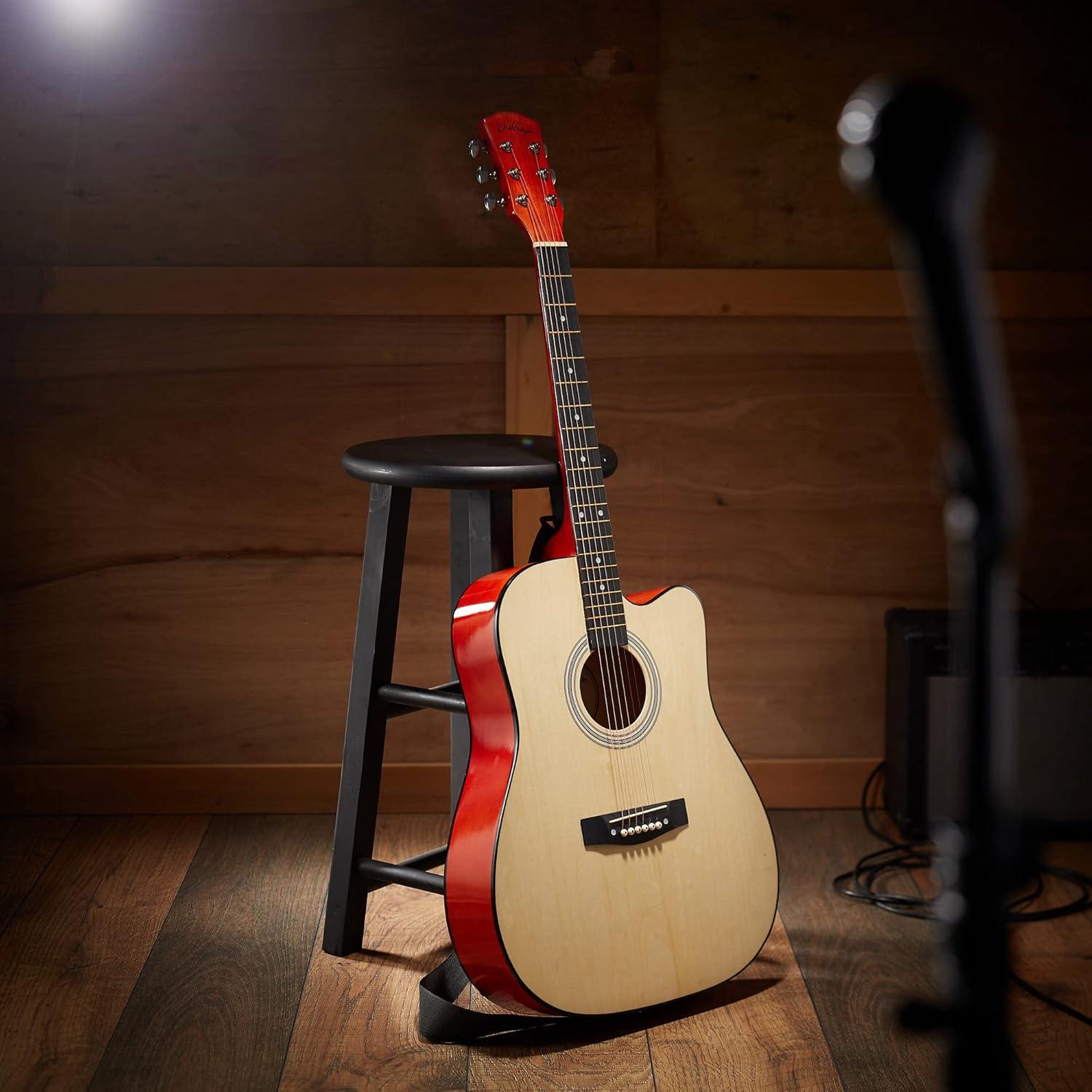 Ashthorpe 41-Inch Beginner Acoustic Guitar - Natural, Basic Starter Kit with Gig Bag and Accessories