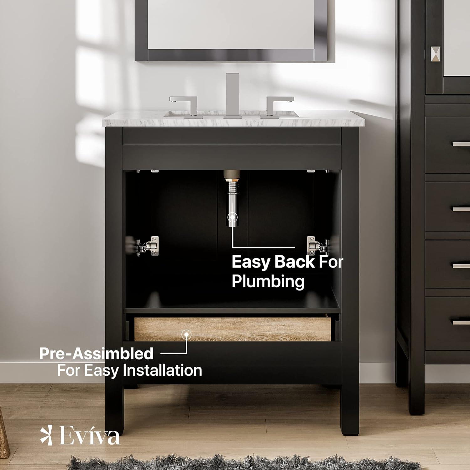 Eviva Aberdeen 30" Espresso Transitional Bathroom Vanity w/ White Carrara Top