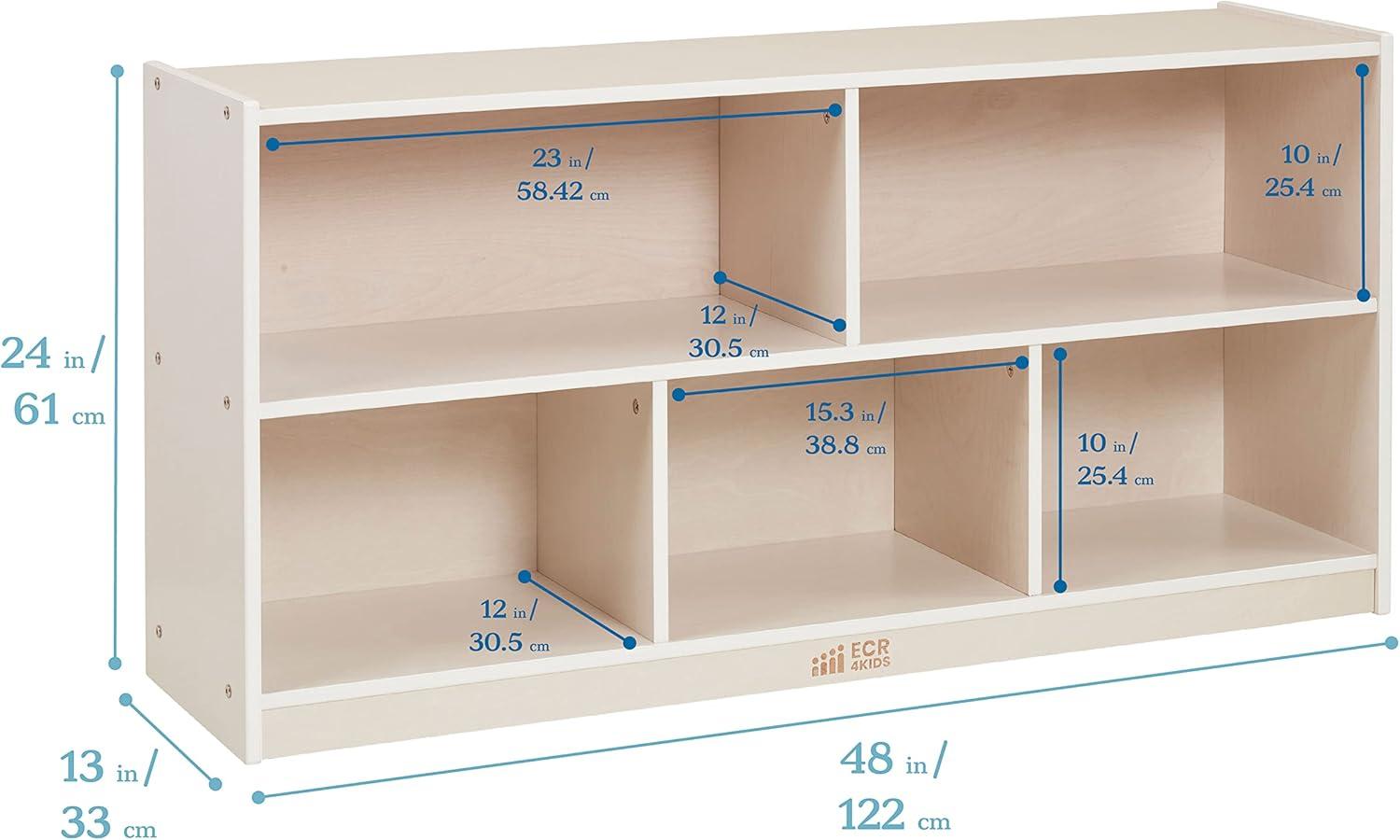 ECR4Kids Birch 5-Section Classroom Storage Cabinet with Casters, Organizer Shelf, Natural