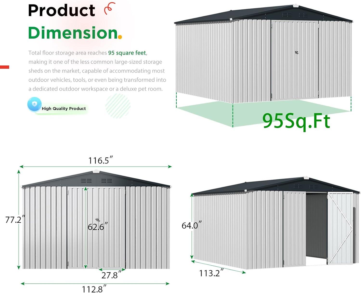 AECOJOY 5' x 3' Outdoor Storage Shed, Small Metal Shed with Lockable Door, Utility and Tool Storage for Garden, Backyard, Patio, Outside use in White