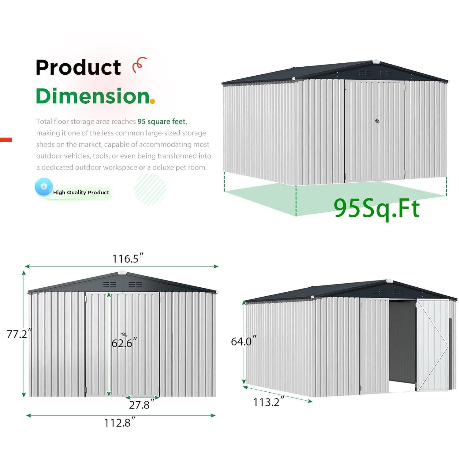 AECOJOY 5' x 3' Outdoor Storage Shed, Small Metal Shed with Lockable Door, Utility and Tool Storage for Garden, Backyard, Patio, Outside use in White