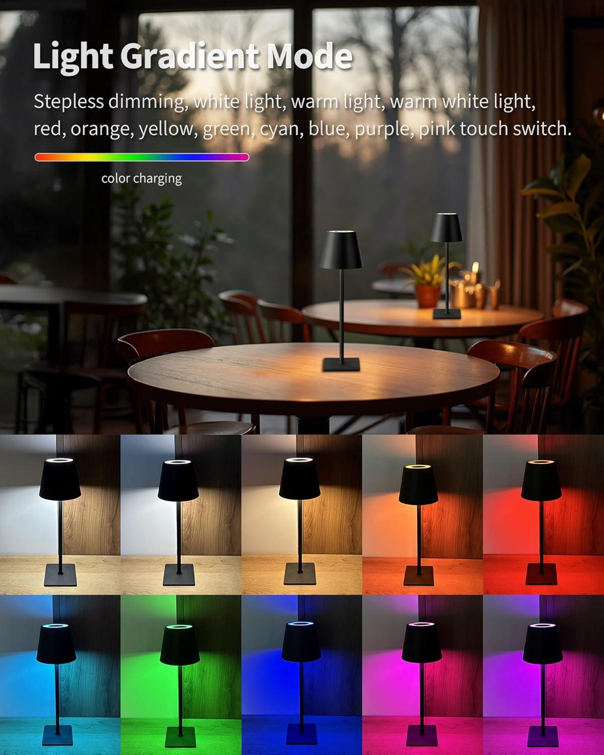 KDG 2 Pack Cordless Table Lamp,Portable LED Desk Lamp, 5000mAh Battery Operated, 3 Color Stepless Dimming Up, for Restaurant/Bedroom/Bars/Outdoor Party/Camping/Coffee Shop Night Light(Black)