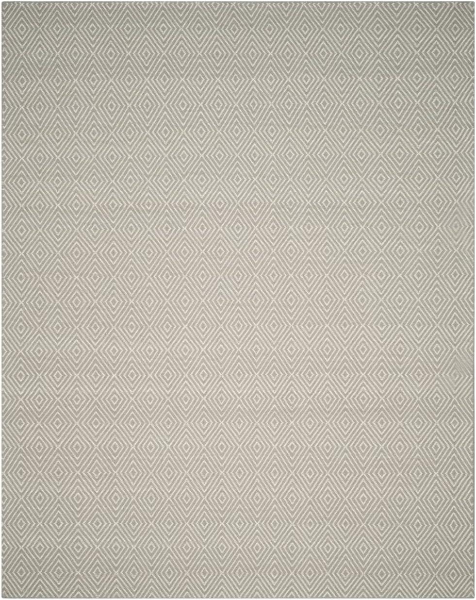 Light Grey and Ivory Hand-Hooked Wool 8' x 10' Area Rug