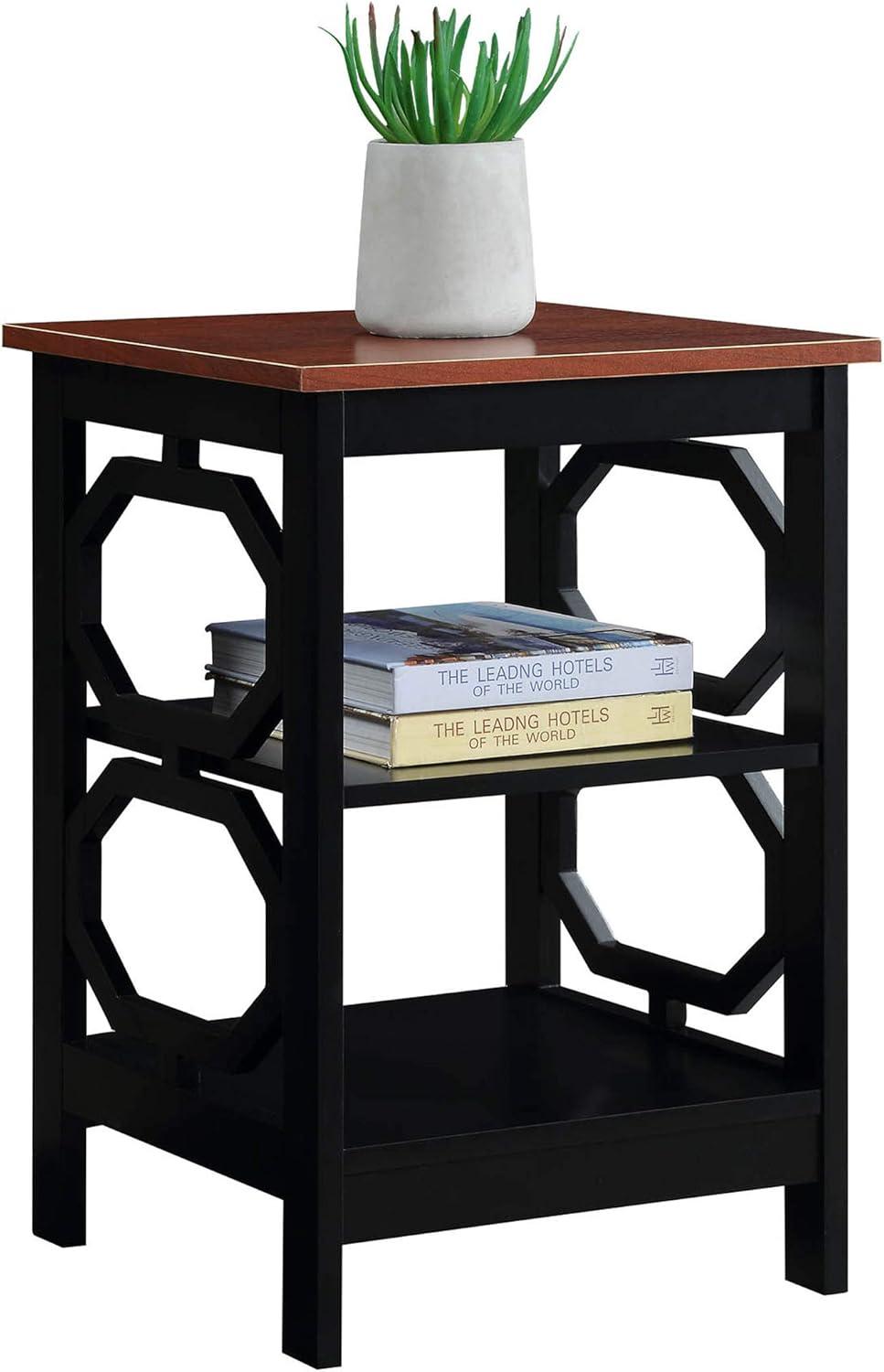 Convenience Concepts Omega End Table with Shelf, Cherry Top/Black