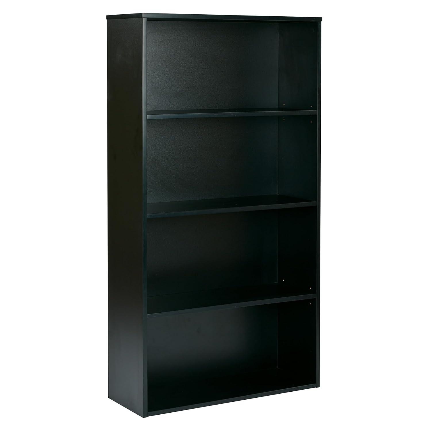 TJUNBOLIFE OSP Designs Prado 4- Bookcase with 3/4-Inch Shelves and 2 Adjustable/2 Fixed Shelves  60-Inch  Black