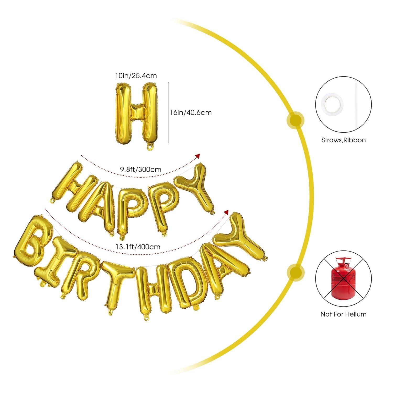 Happy Birthday Balloon Banner Party 16 Inch 3D Aluminum Foil Balloon kit Birthday Party Decor - gold