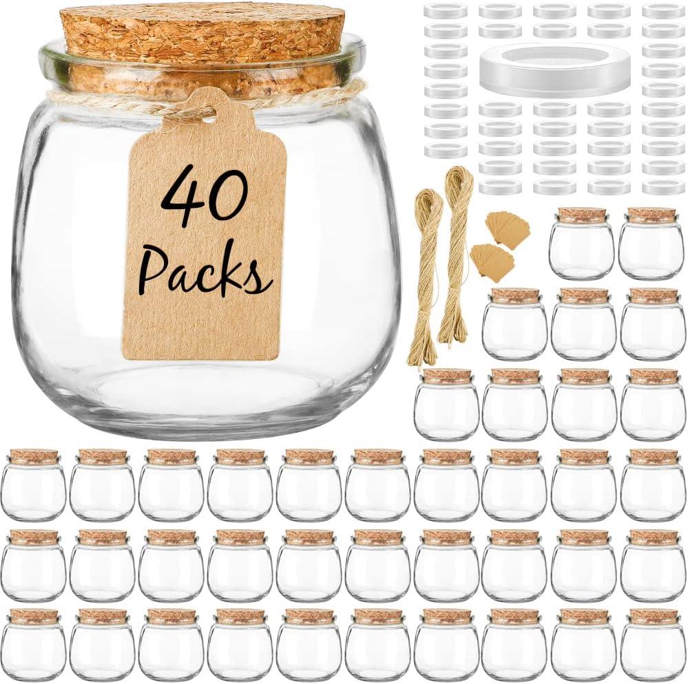 40 Pack Syntic 7oz Thick Candle Jars for Making Candles, Empty Container with with Cork Lids, PE Lids for Gift Favors, Party decorate Clear