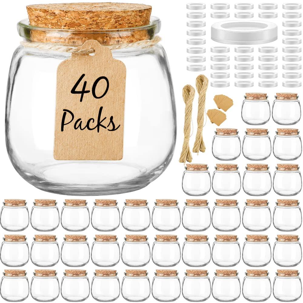 40 Pack Syntic 7oz Thick Candle Jars for Making Candles, Empty Container with with Cork Lids, PE Lids for Gift Favors, Party decorate Clear