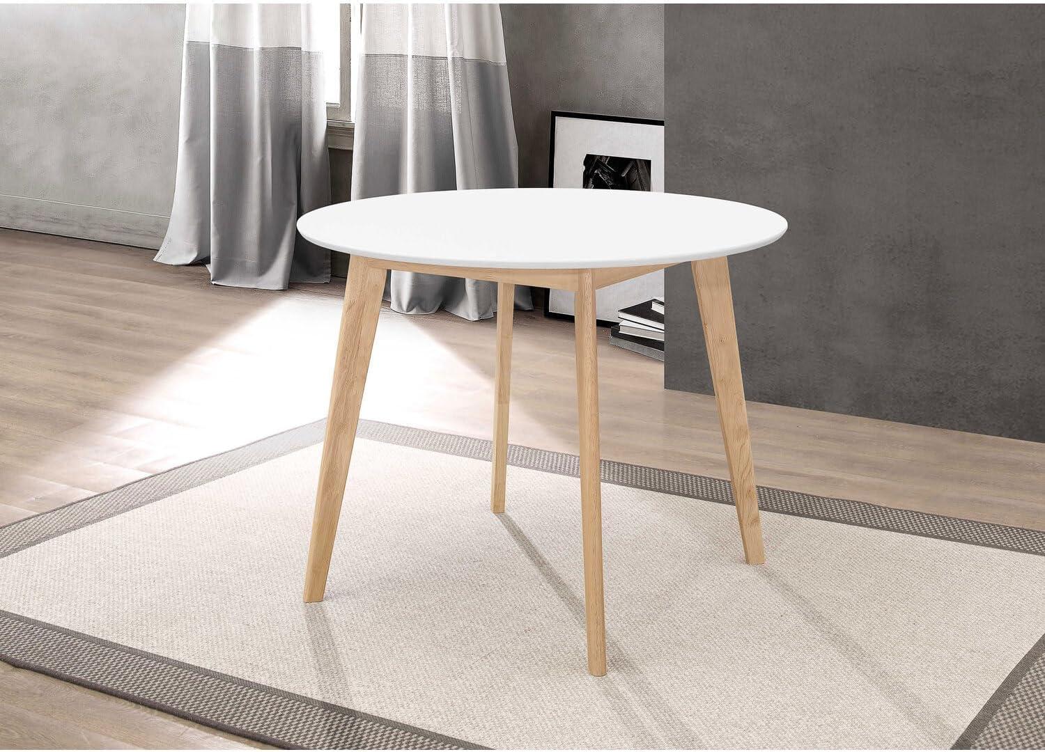 DPlus Round Dining Table Matte White and Natural Oak