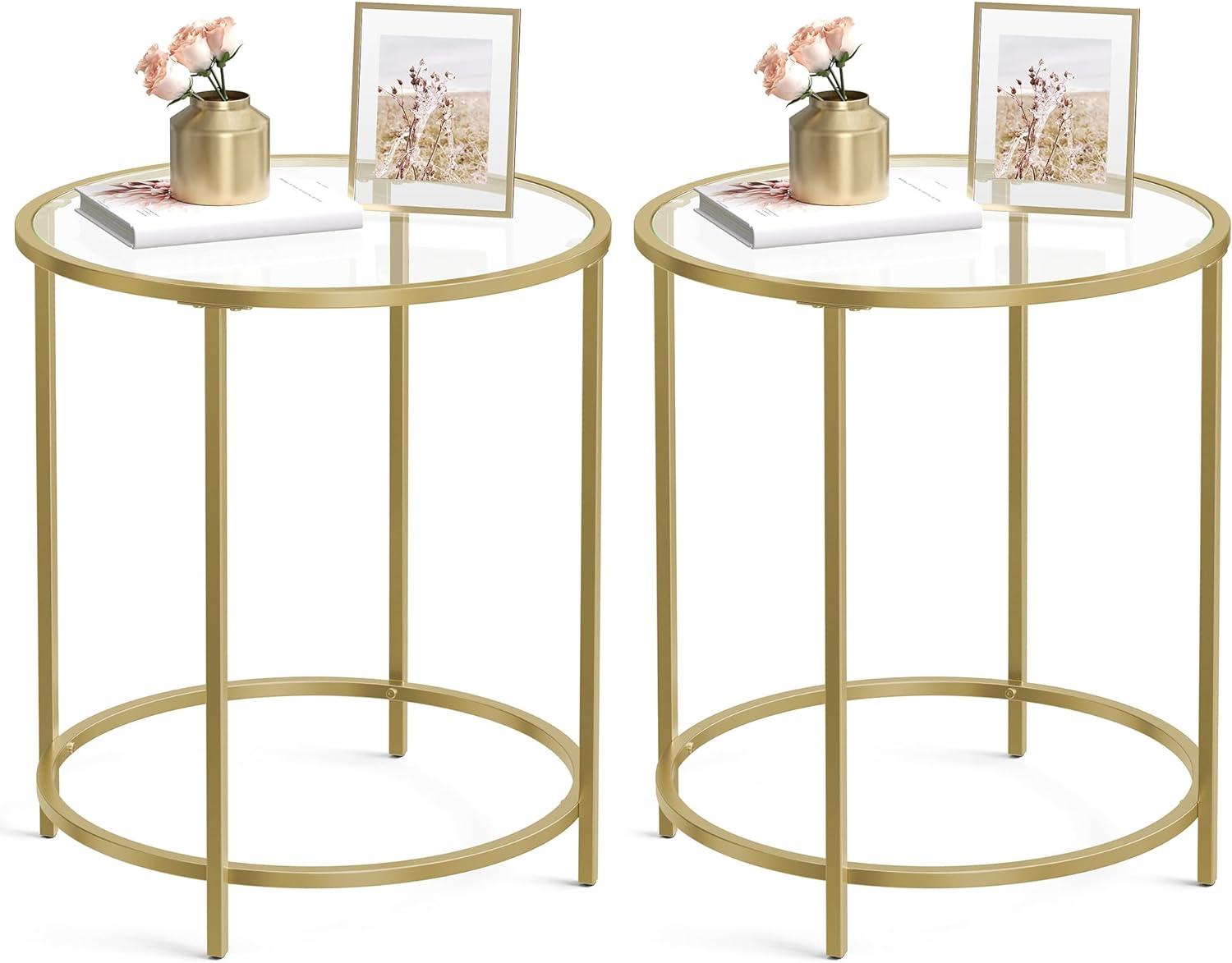 Gold Round Glass End Table with Metal Frame