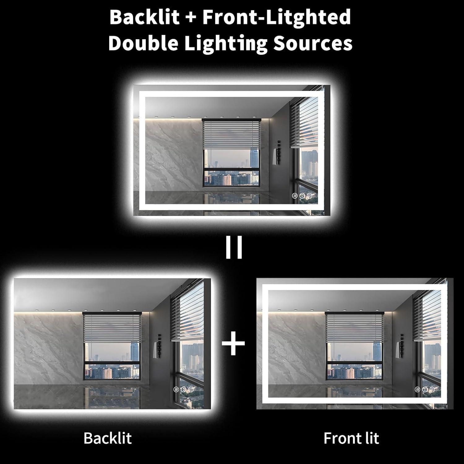 48x32 Frameless LED Bathroom Vanity Mirror with Anti-Fog and Dimmable Lights