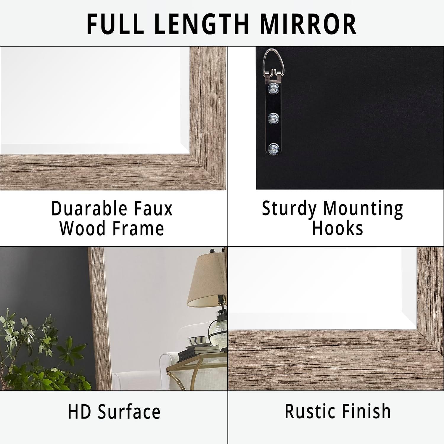 Rustic Mirror, 65"LX32"W Full length Mirror, Faux Wood Mirror, Farmhouse Mirror, Large Mirror, Floor Mirror for Home, Standing Mirror for Bedroom, Mirrors Wall Mirror by Naomi Home - Natural