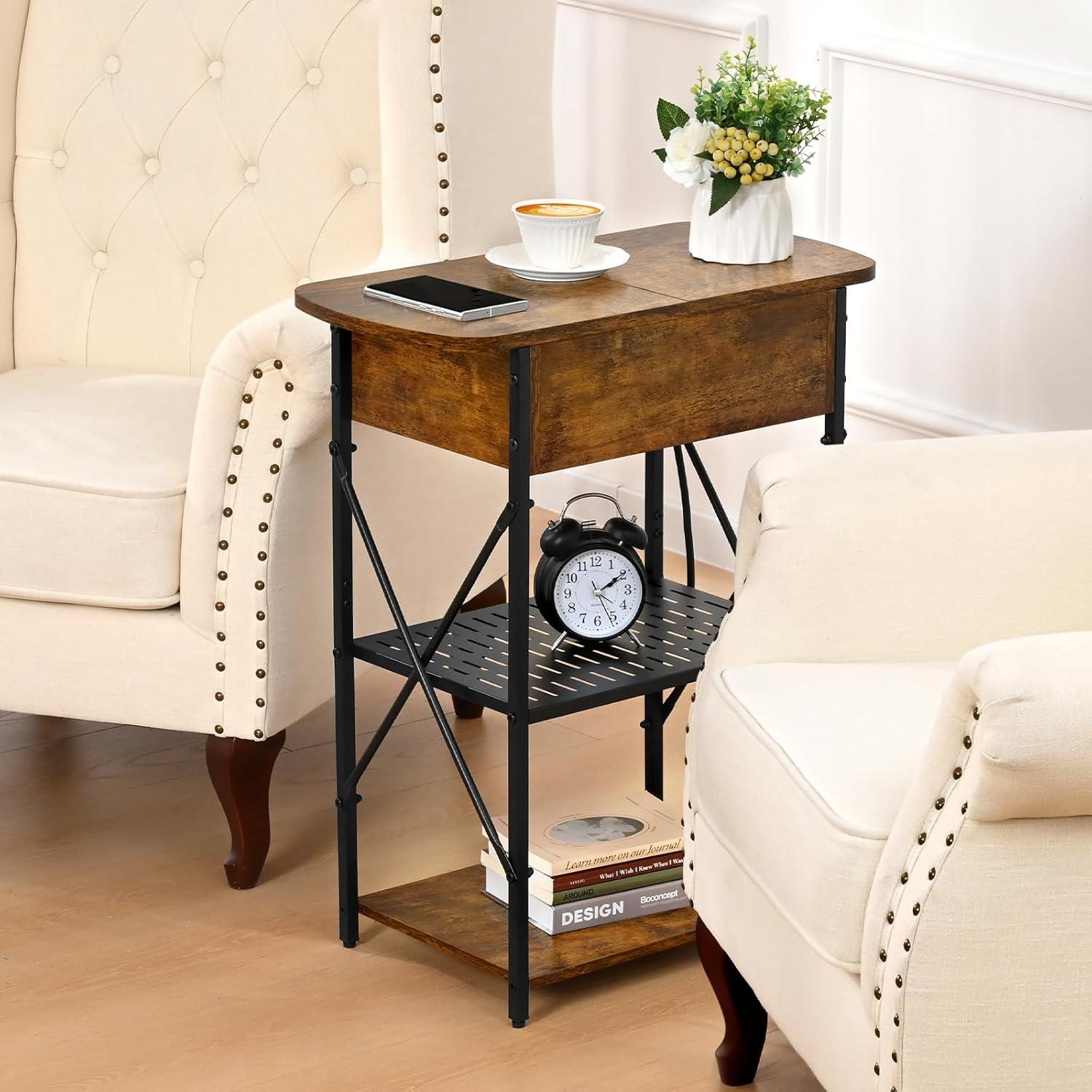 Flip Top End Tables Set 2 with Charging Station, Side Tables Living Room