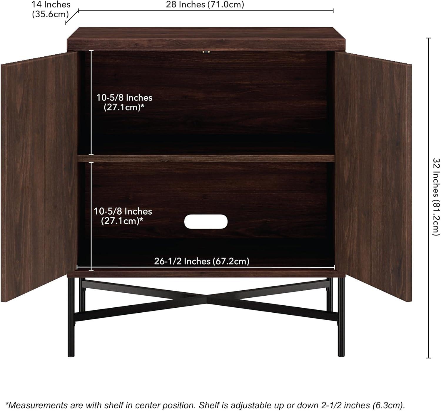 Alder Brown Modern X-Base Accent Cabinet with Adjustable Shelving