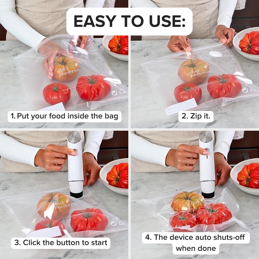 Compact White Handheld Vacuum Sealer with Reusable Bags