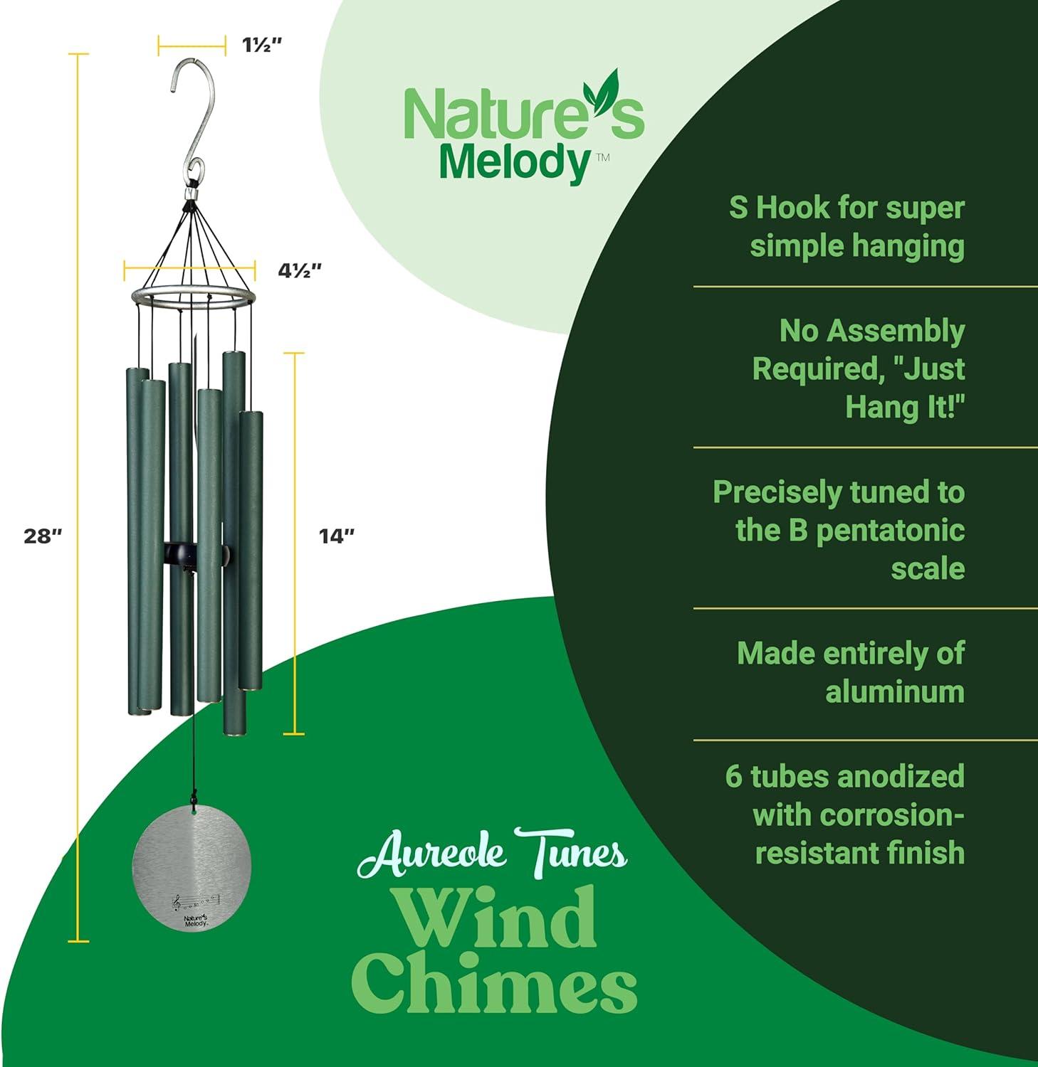 Nature's Melody Aureole Tunes Wind Chimes - 6-Tube Rustproof Aluminum Outdoor Windchime